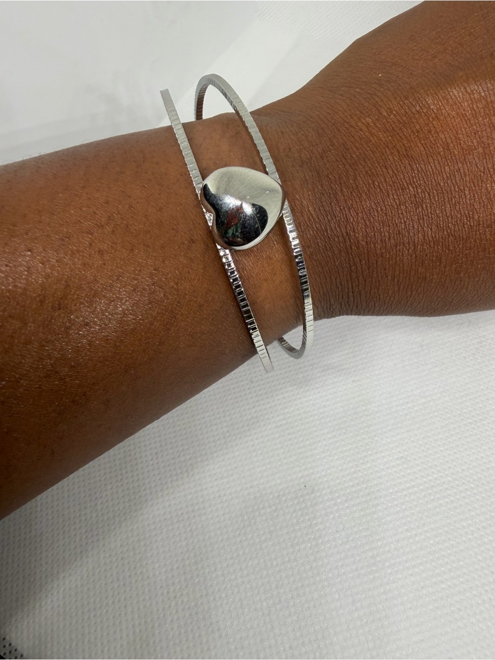 Silver Double-Band Disc Bangle Bracelet - Women Jewelry Stainless Steek